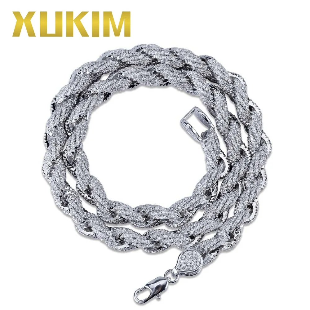Xukim Jewelry 8mm Hip Hop Rope Chain Necklace Silver/Gold Plating Iced Out AAA Cubic Zircon Cuban | Украшения и аксессуары