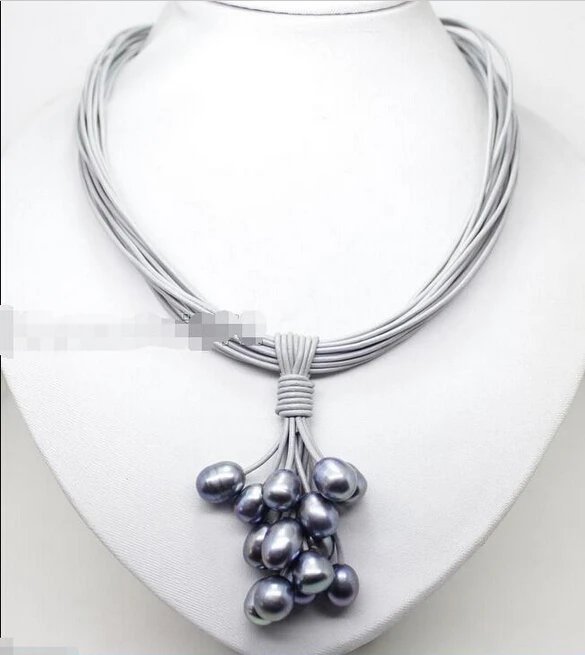 

free shipping 915 +++Rare Big Black Pearl Pendant Necklace Leather Cord Chain Magnet Clasp Fashion