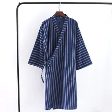 Men's pajamas summer gown Woven striped dressing gown Men's pajamas summer gown Woven striped dressing gown