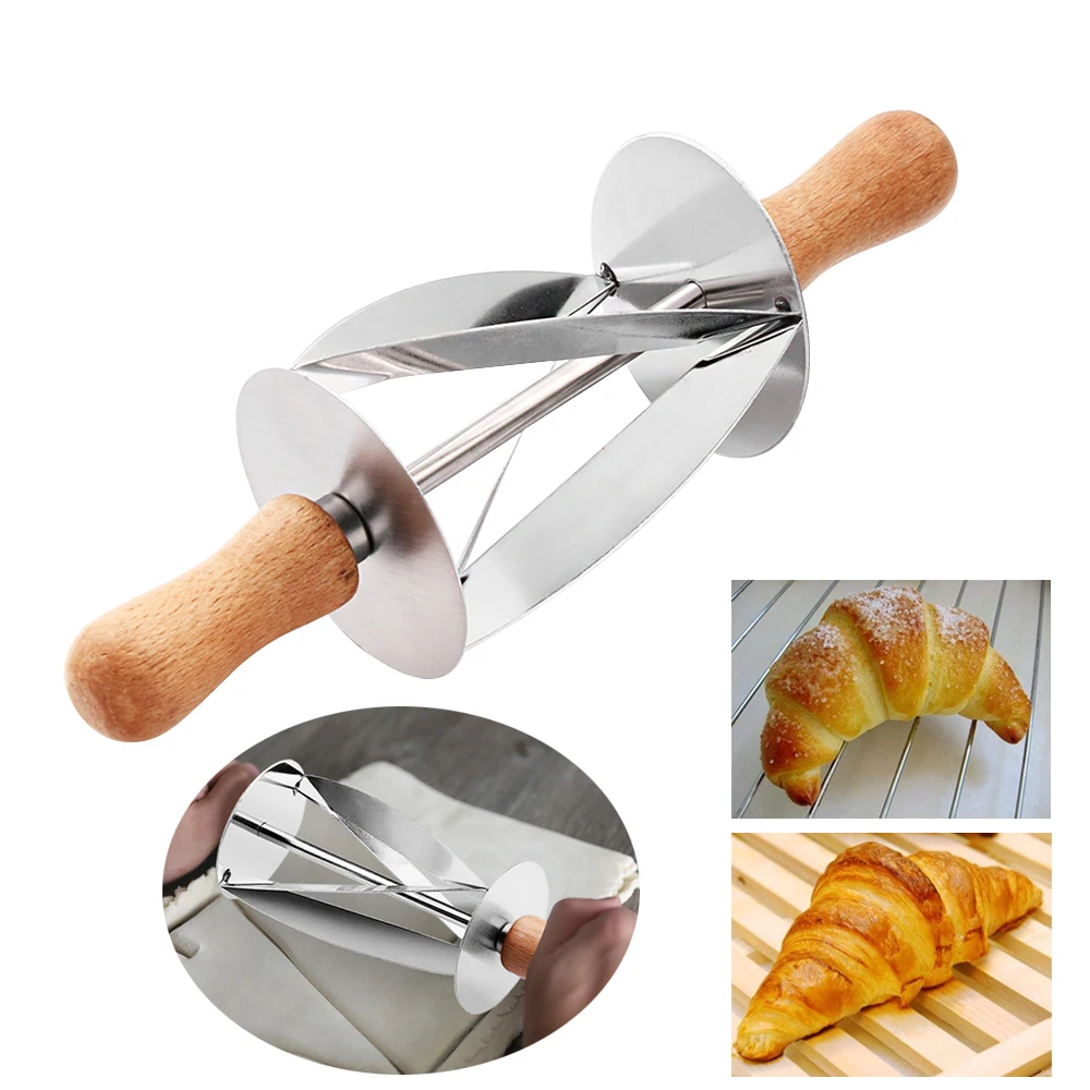 

1PC Stainless Steel Rolling Cutter For Making Croissant Bread Wheel Dough Pastry Wooden Handle Baking Kitchen Tool