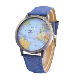 Новый имитация ковбой ткань с Мужская назад к древним, творческий Карта мира, персонализированные самолета часы