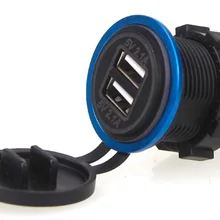 Синее алюминиевое кольцо красный свет двойной USB зарядное устройство розетка Мотоцикл лодка для автомобиля подсветка с декоративным алюминиевым кольцом