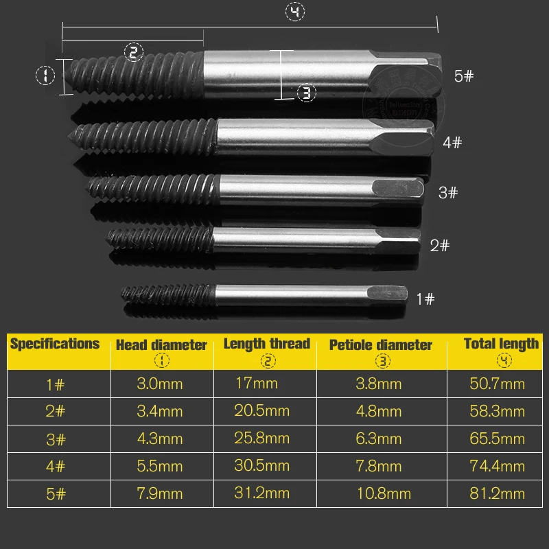 1 Sets Damaged Broken Screws Extractor Drill Bits Easy Out Remover Center Drill Damaged Bolts Screw Pull Out Drill Bit Tools