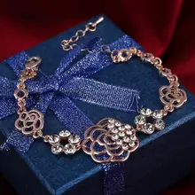 Hesiod хрустальные браслеты с подвесками и браслеты с розовым цветком звено браслеты для женщин Свадебные украшения для женщин