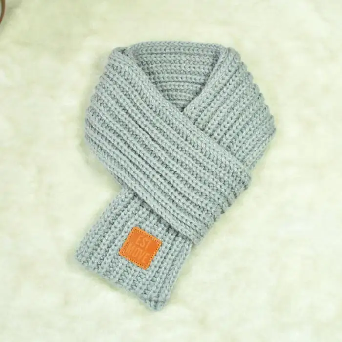 Модный детский вязаный однотонный шарф, плотные зимние теплые шейные шарфы для мальчиков и девочек, бесплатная доставка