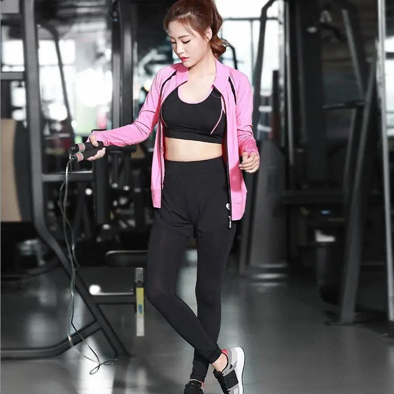 

(Coat+Pants+Bra) Spring Autumn Women Sports Running Fitness Gym Set Coat Yoga Workout Leggings Jogging Active Athletic Pants Set