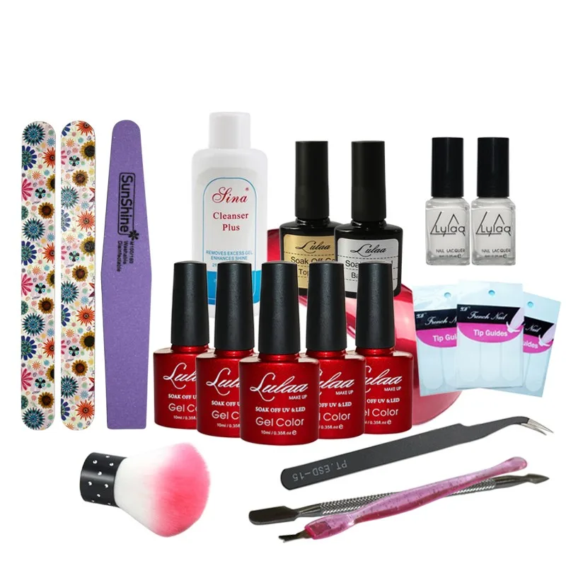 

Lulaa Nail Art Manicure Tools Set 9WLED Lamp + 5 Color 10ml soak off Gel nail base gel top coat nail polish Other Nail Tools