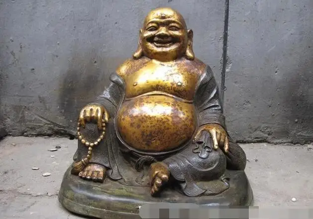 

12"Chinese Buddhism Bronze Copper carved Happy Lucky Maitreya Buddha Statues