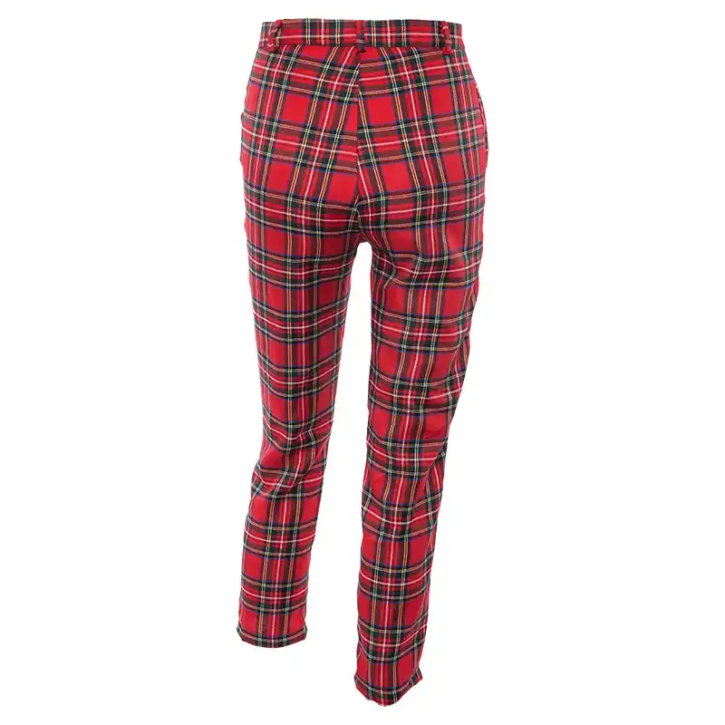 plaid red pants women