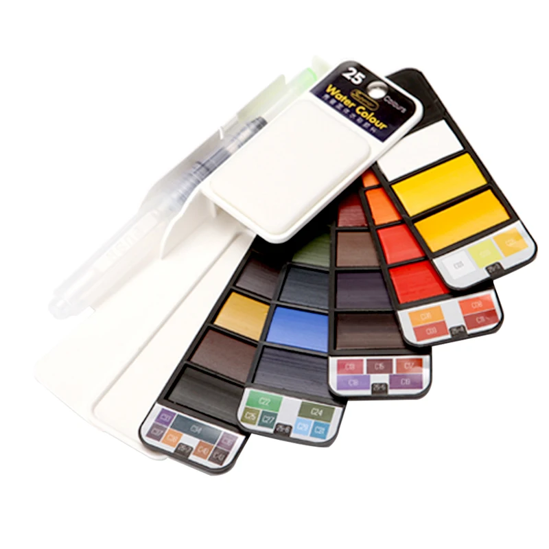 

Portable Solid Water Color Paint Set With Paint Brush Bright Color Watercolor Painting Pigment Set For Student Art Supplies