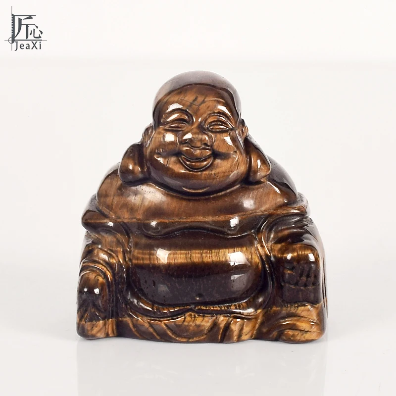 

2inch handmade carved budda Natural tiger eye Maitreya Happy Laughing Buddha figurine crystal stone Home Decor Carving Sculpture