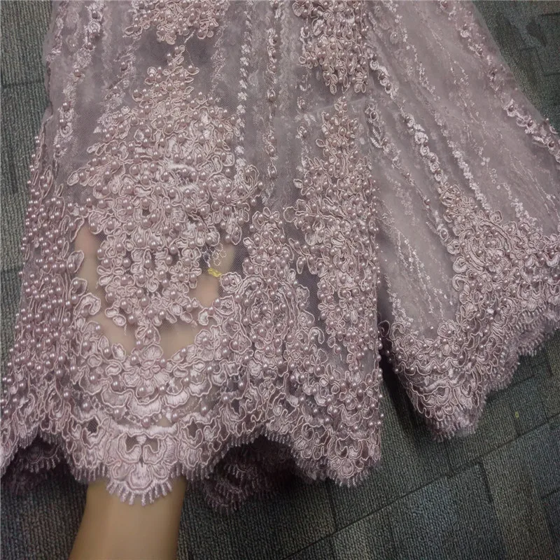 

Fashion African Lace Fabric High Quality Pink Lace Nigerian Lace Fabric 2019 High Quality Lace With Beaded 5yards RF475