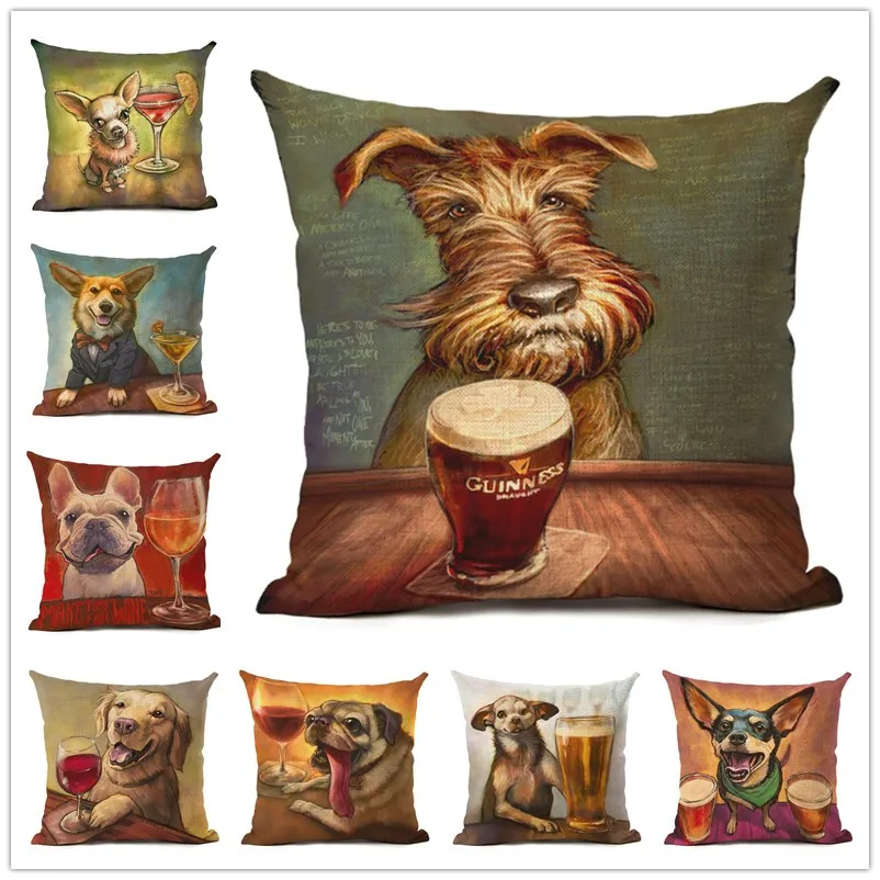 

45x45 Creative Cartoon Color Dog Home Decor Cushion Cover Home Decorative Dog Printed Throw Pillowcase Cojines Almofada