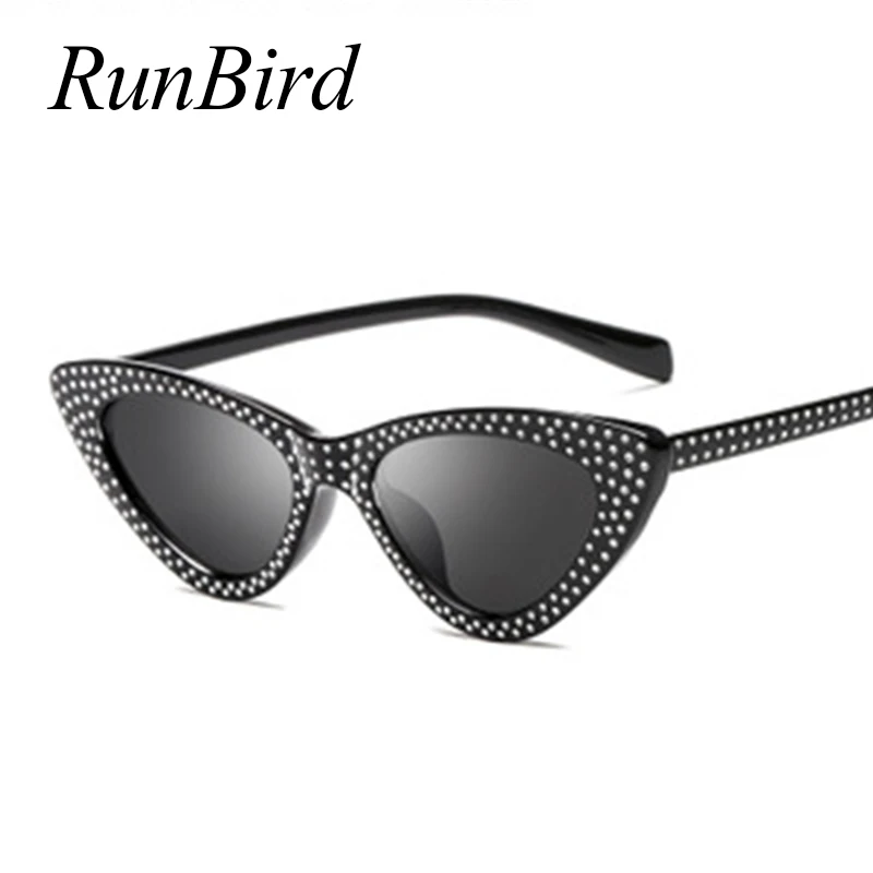 Vintage Sunglasses Women Cat Eye Luxury Brand Designer Sun Glasses Retro Small Rivet ladies Sunglass Black Eyewear oculos 1308R