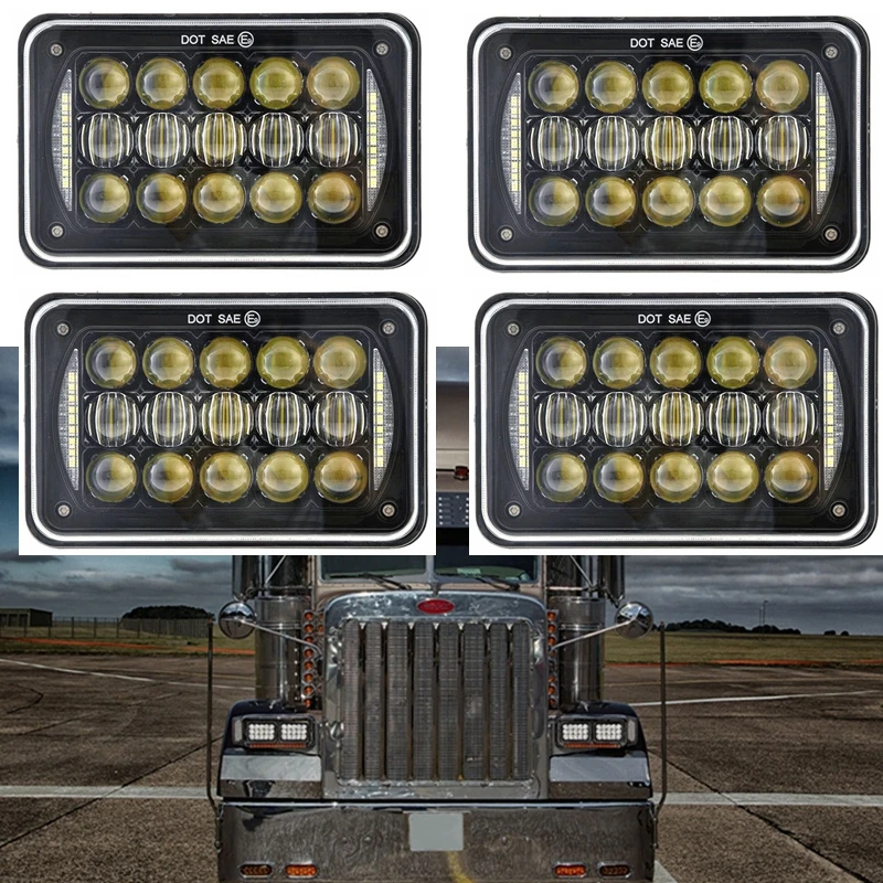 

Truck Headlamps 4x6" LED H4 Headlight bulb Replacement with DRL DOT,SAE,EMARK For Peterbilt Rectangular Headlights 379 378 357