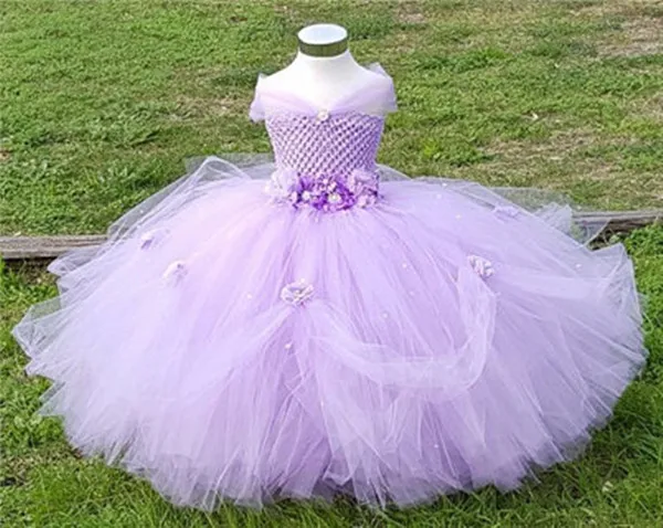 От 0 до 14 лет Платья с цветочным узором для девочек фатиновое платье-пачка розового и лавандового цвета для свадебной вечеринки детские платья принцессы для девочек, пышные бальные платья - Цвет: Лаванда
