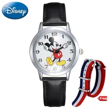 Оригинальный disney Для женщин кварц круглый часы Аутентичные Микки Мышь; для девочек и мальчиков любовь часы Женская кожаная обувь ремешок часы best подарок