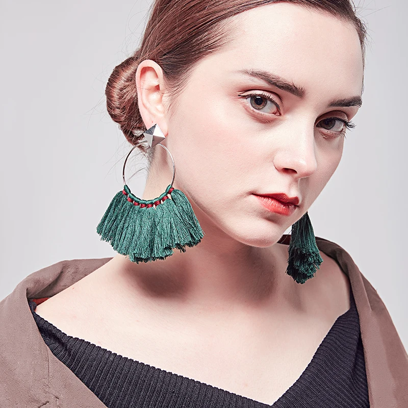 2018 fashion earrings for woman in hoop earring fabric tassles big ear