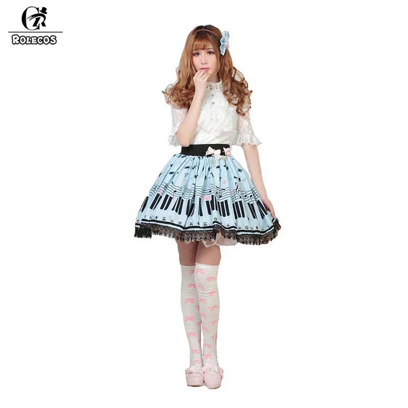 

ROLECOS 2018 Sweet Lolita Skirt For Women Lovely Piano Keys Printing With Lace Short Skirt Waist Flexibility Female SK