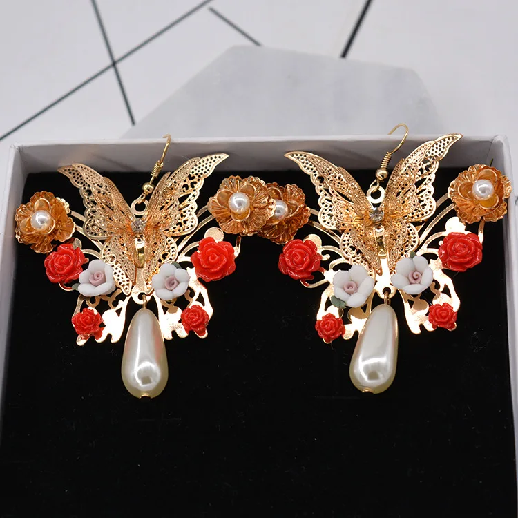 Classic Flower Butterfly Long Earrings for women