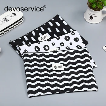

1Pc White & Black Canvas Oxford Document Bag 32x24cm Office Pen Bag Business Briefcase File Folder for Student Paper Stationery