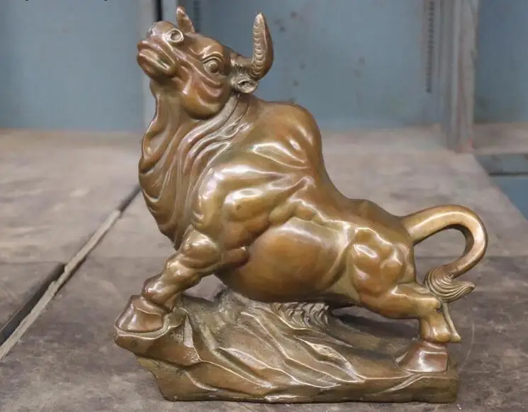 12" China Copper Bronze Feng Shui Zodiac Ox Oxen Cow Cattle Bull Bovine