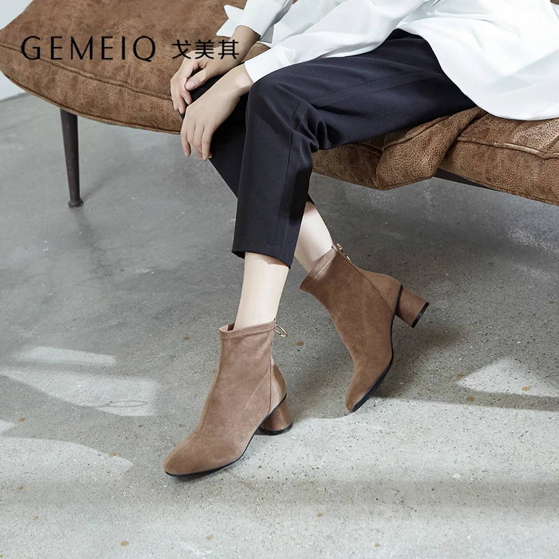 Frauen Kurze Absätzen Kappe Elegante Winter 2018 Hohen Mode Hohe Neue Hills coffee Gemeiq Mit Black Bold Stil Runde Stiefel Zipper zP4xaw