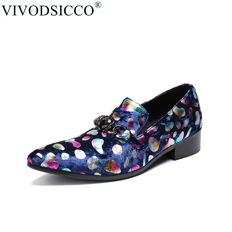 

VIVODSICCO Italian Leather Mens Dress Shoes Vintage Metal Pointed Toe Chaussure Homme Luxury Male Formal Party Flats Shoes