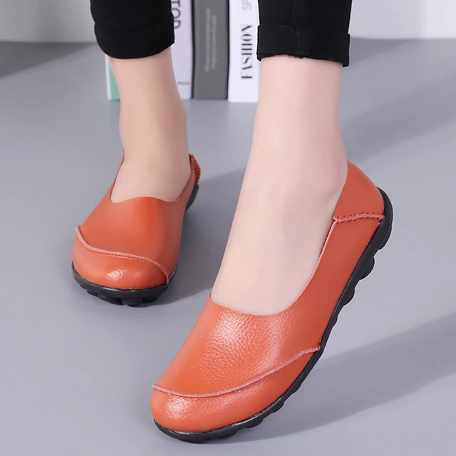 حذاء نسائي خريفي من الجلد الطبيعي 2023 حذاء نسائي بدون كعب باليه مسطح مطبوع أحذية نسائية بدون كعب حذاء بدون كعب L138 5