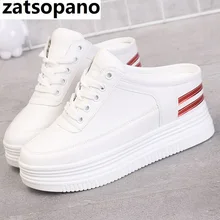 Zatsopano Для женщин кроссовки из pu кожи Тапочки 8 см повседневная обувь на плоской платформе; увеличивающие рост туфли