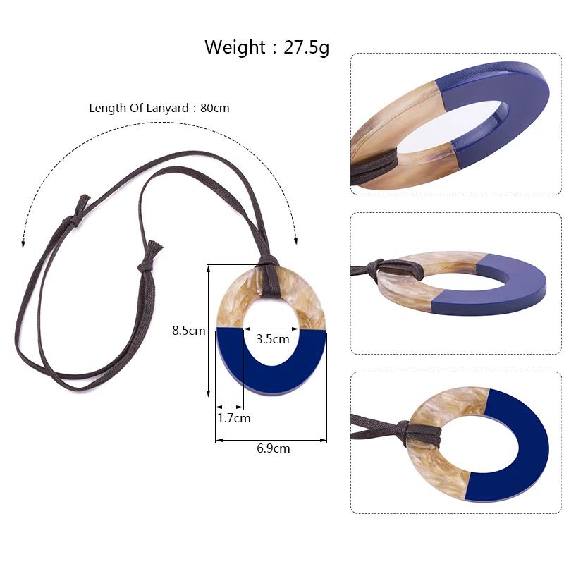 Новая мода геометрический Овальный смолы кулон с регулировкой коричневые ожерелья в виде кожаной веревки для женщин