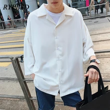 Новинка весны, Харадзюку, одноцветная Корейская мужская рубашка, три четверти, отложной воротник, Повседневная Уличная одежда, большие размеры, мужская рубашка