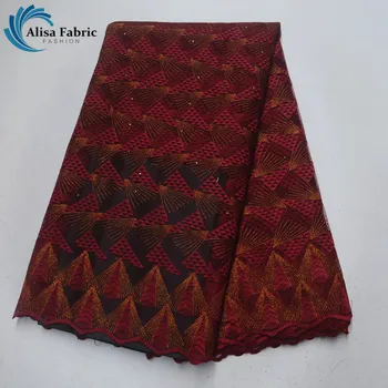 

High Quality African Embroidery Lace Fabric 5 Yards/piece African Net Lace Fabric With Stones Good Price For Sewing Clothing