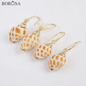 

BOROSA 6pairs Natural Conch Shell Female Earrings Gold-color Jewelry Natural Sea Snail Drop Earrings G1732