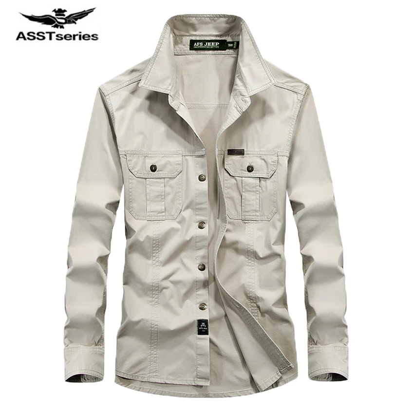 En Ligne AFS JEEP Marque 2017 Nouveau Mode Chemises À Manches Longues Hommes style militaire coton revers mâle solide plus la taille M 6XL chemises 68