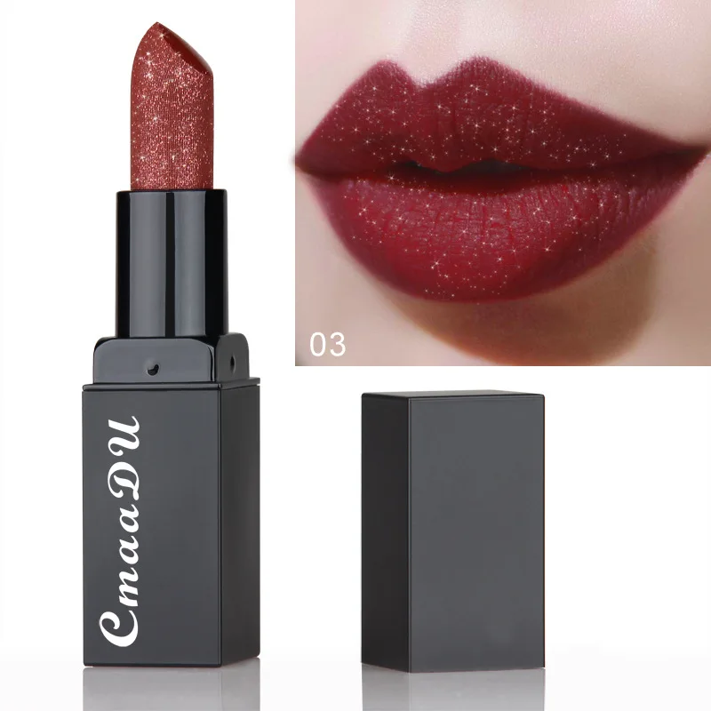 

New! Cmaadu Glitter Metallic Lipstick Lips Beauty Cosmetics Shiny Red Lips Rouge A Levre Waterproof Pigment Nude Matte Lip Stick