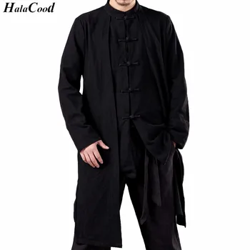 

Fashion Linen Chinese Style Tang Suit Men's Cotton Casual Jacket Fake Two Men Long Section Young Windbreaker Shirt Zen Clothing