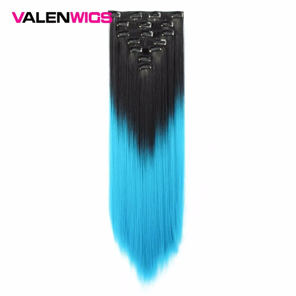 Valen Wigs 22" 7pcs Full Head Straight Clip in Hair Extensions Synthetic Hairpiece Heat Resistant Fiber Hair 12 Colors Available