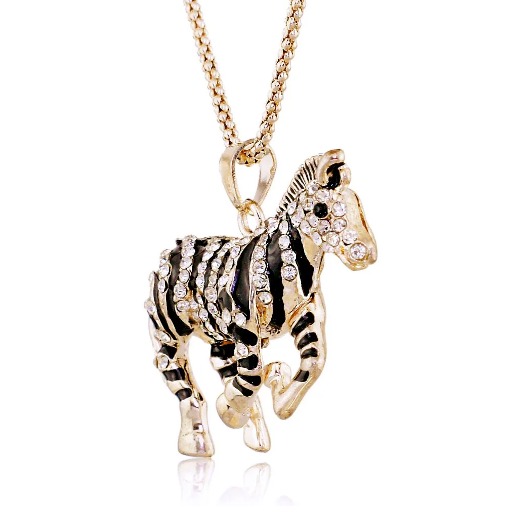 Pretty Zebra Horse Necklace Crystal Exquisite Amazing Long Chain Necklaces Pendants For Women Best Gift M289