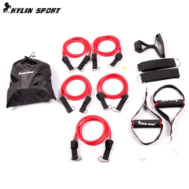 Full red double resistance bands multifunction kit strength training