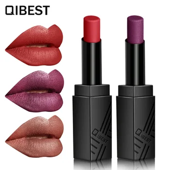 

QIBEST Matte shimmer Lipstick hightlighter Lip gloss Silky Lips kiss proof sexy Lip tint Water proof Cosmetic maquiagem