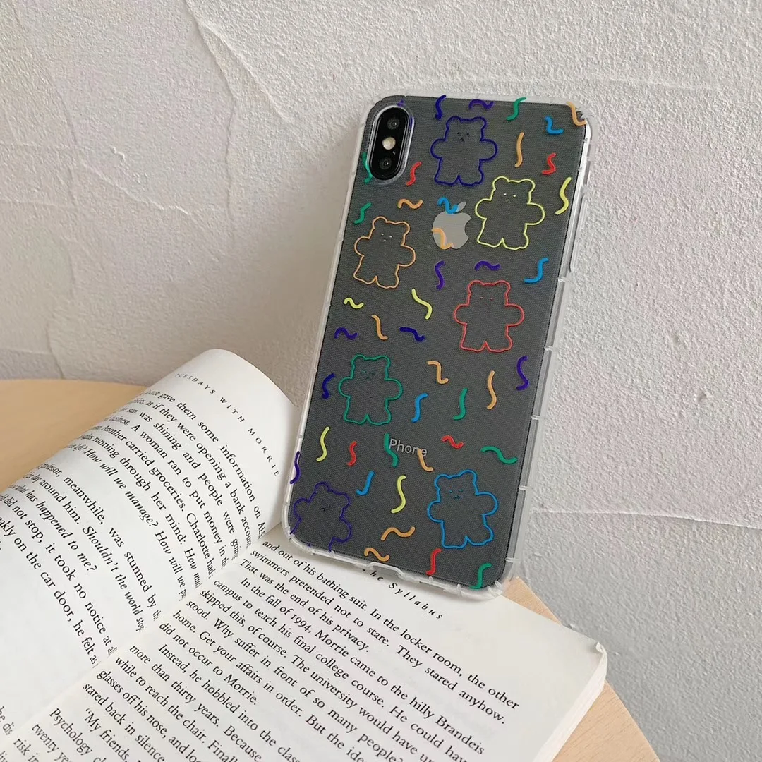 INS Корея супер огонь карамельный цвет медведь чехол для телефона для iphone Xs MAX XR X 6 6s 7 8 plus милый волнистый горошек Прозрачный Цвет ТПУ задняя крышка