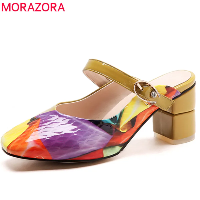 En Carré Boucle Simple Arrivent Véritable Morazora Color Nouveau Mélangées Cuir Talon Couleurs Confortable Femmes 2018 Pompes Chaussures D'été BqwHZUHPn