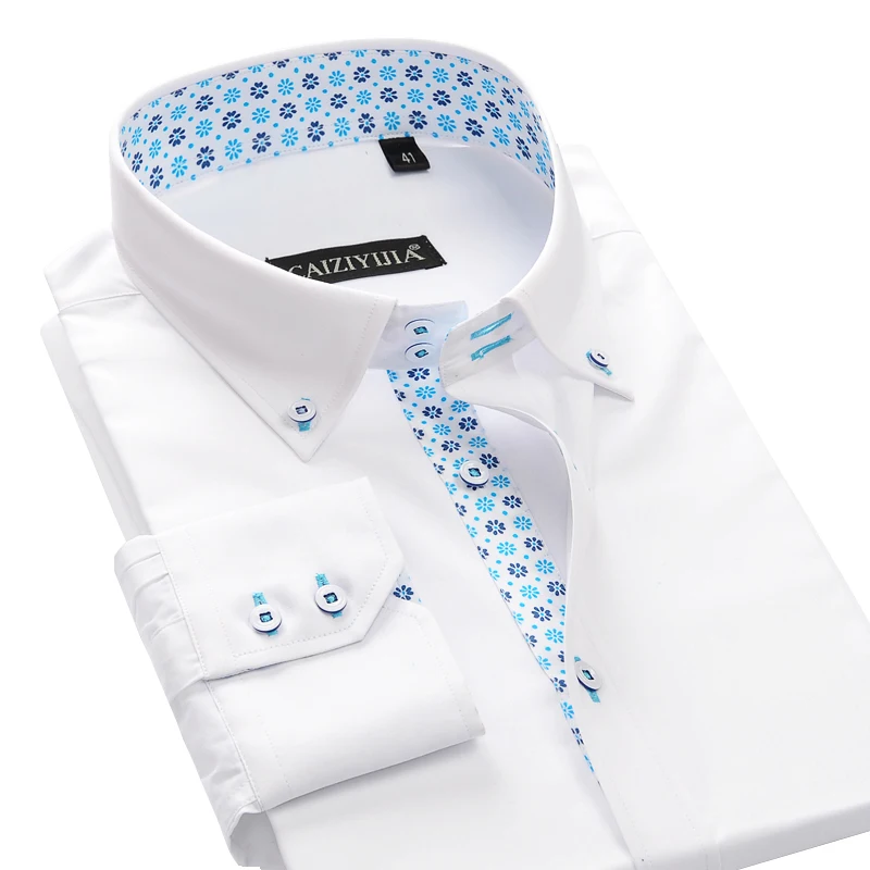 Meilleur 100% Coton Floral Impression Cou homme Robe Chemise À Manches Longues Slim Fit Hommes Smart Décontracté Affaires Forma Chemises