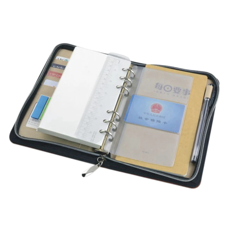 A6 Padfolio font b Calculator b font PU Portfolio Leather Conference Document Holder Zipper Design with
