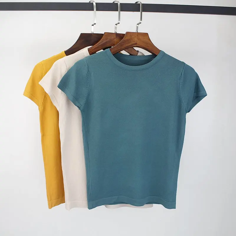 ONLYSVTER Летняя трикотажная женская футболка, высокая эластичность, круглый вырез, короткий рукав, футболка, дышащая женская футболка