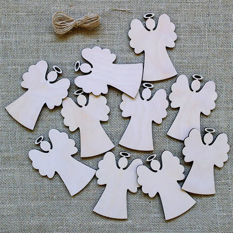 10pcs/Lot Carved Wood Snowflake Christmas Tree Hanging Ornament Tag Xmas Christmas Party Room DIY Craft Decor