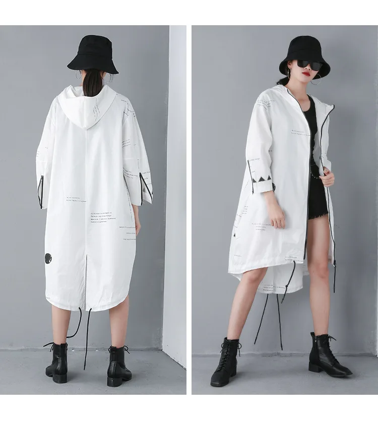 2019 Surdimensionné Printemps Imprimer Bf coat Hoode Outwear Lt567s50 Femmes Manteau Mince Winderbreaker Japonais Nouveau Trench Lettre À Capuche qIxXt