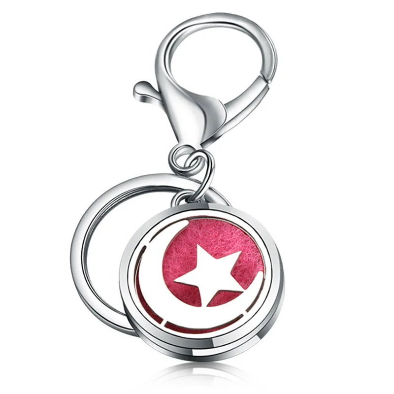 

Charm DIY Moon Stars High Quality Perfume Key Chain Stainless Steel Essential Oil Diffuser Perfume Aromatherapy Locket Key Chain