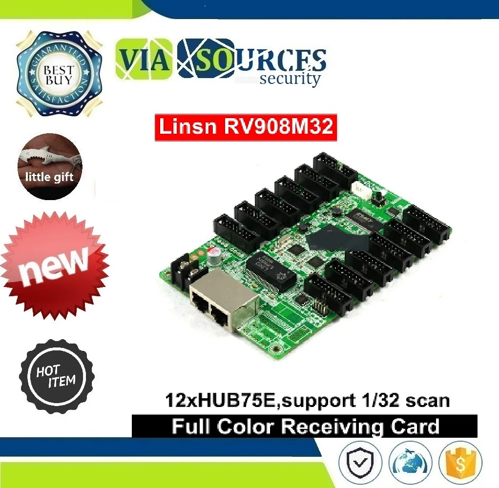 

Ports Support P2/P2.5/P3 Indoor 1/32 Scan LED Module Linsn RV908 RV908M32 Led Video Display Receiving Card 12xHub75